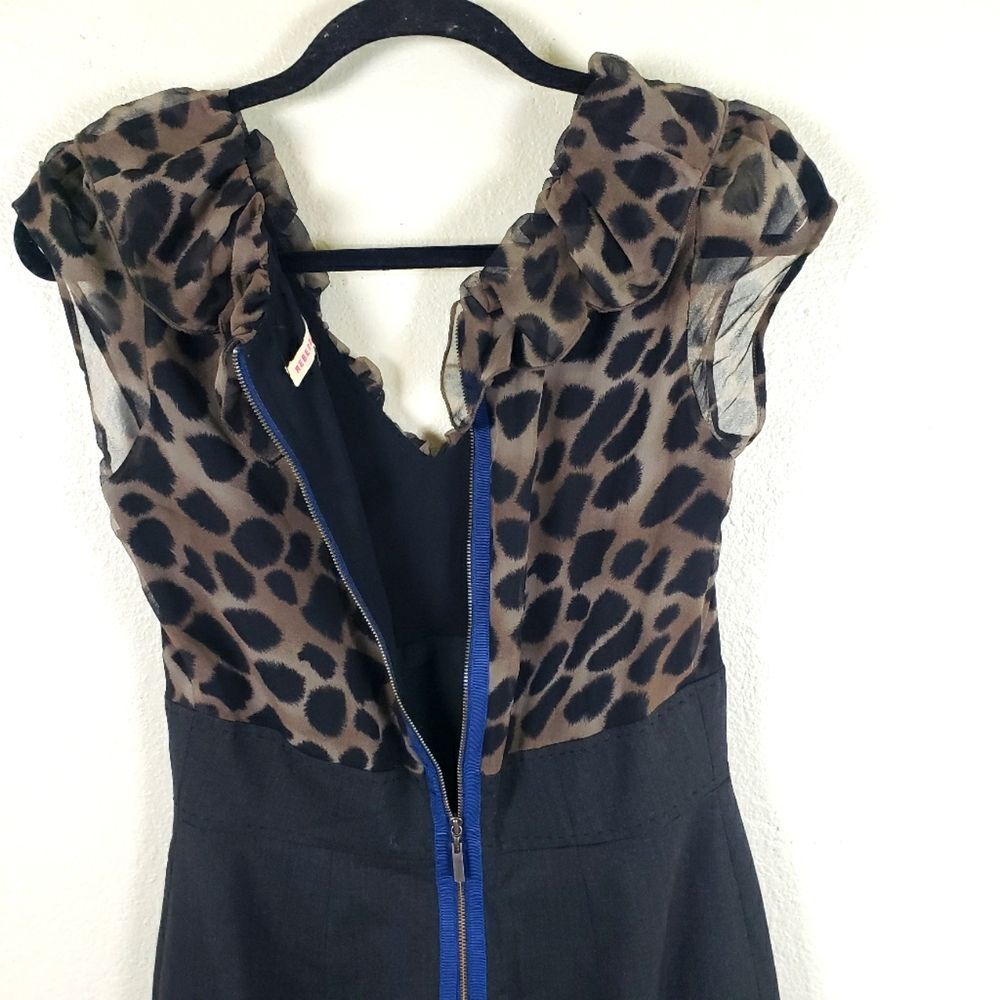 Women's Rebecca Taylor Animal Cheetah Print Fitted Wool Blend Zip Up Dress Sz 06 - Picture 4 of 12